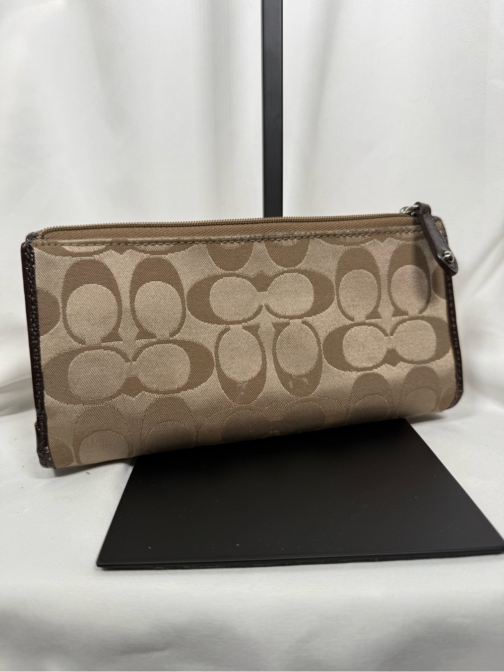 Coach Beige Signature Canvas Continental Wallet with Brown Trim - Picture 2 of 5